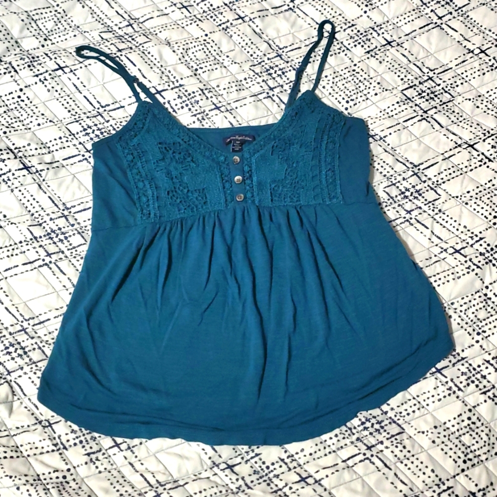 Teal Crochet Babydoll Soft Spaghetti String Tank Top